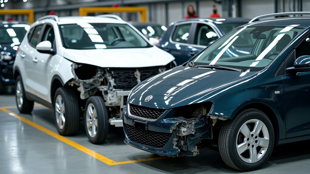 Un gros plan sur des pièces de voiture triées et empilées dans une usine de recyclage, montrant l