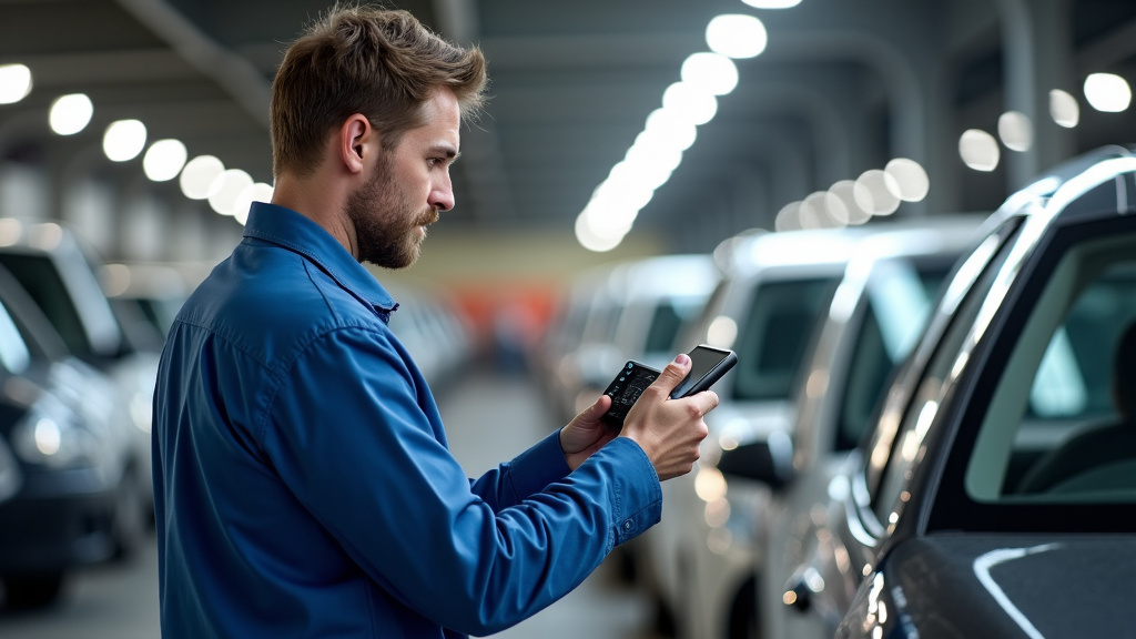 Un professionnel inspecte des pièces de voiture recyclées dans un centre VHU, symbolisant l