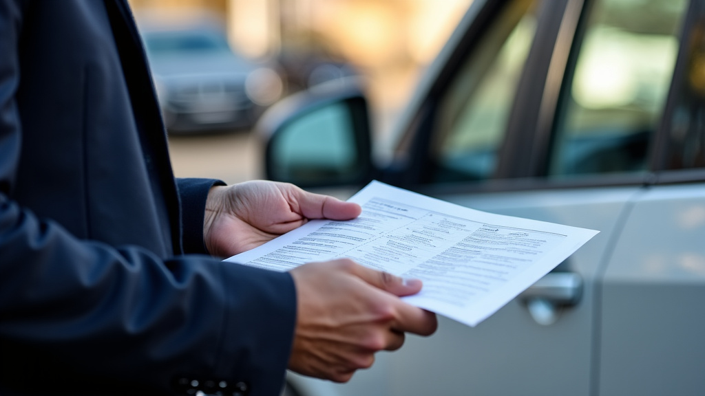 Un propriétaire de véhicule remet des documents officiels, dont une carte grise, à un épaviste lors de l