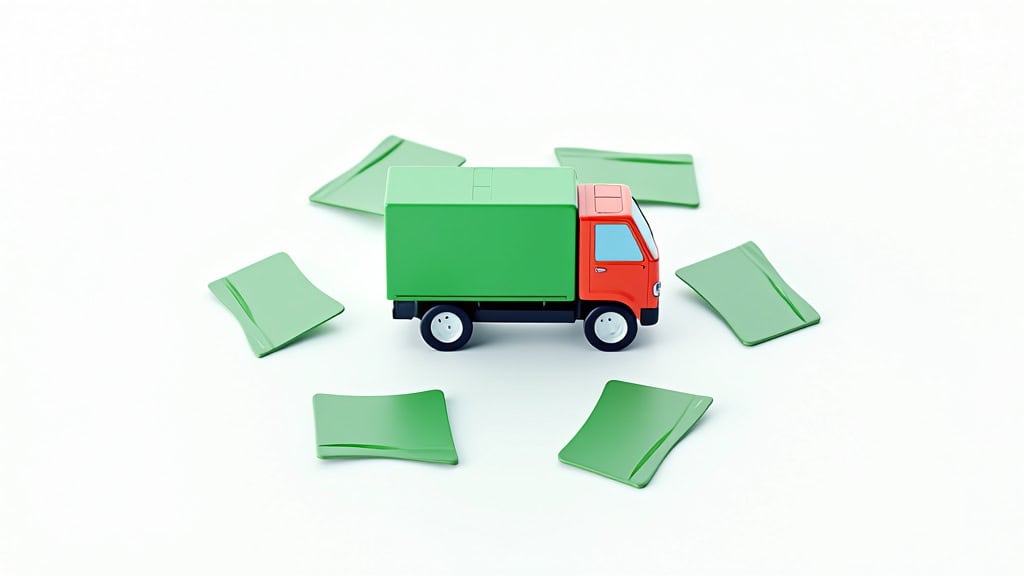 Un symbole graphique montrant un véhicule stylisé avec des flèches de recyclage autour, illustrant l