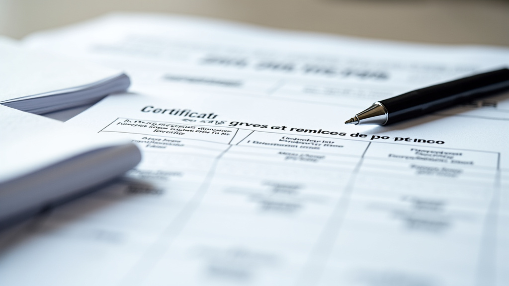 Un tas de documents administratifs avec un stylo et une main pointant un certificat de destruction de véhicule, symbolisant les démarches légales pour les épaves.
