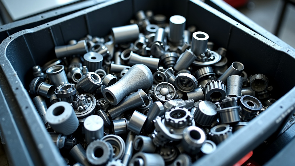 Un tas de pièces automobiles recyclées comme des jantes, du métal et des plastiques, symbolisant le processus de recyclage écologique des épaves après dépollution.