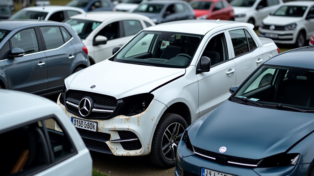 Un tas de pièces automobiles triées en attente de recyclage, montrant l