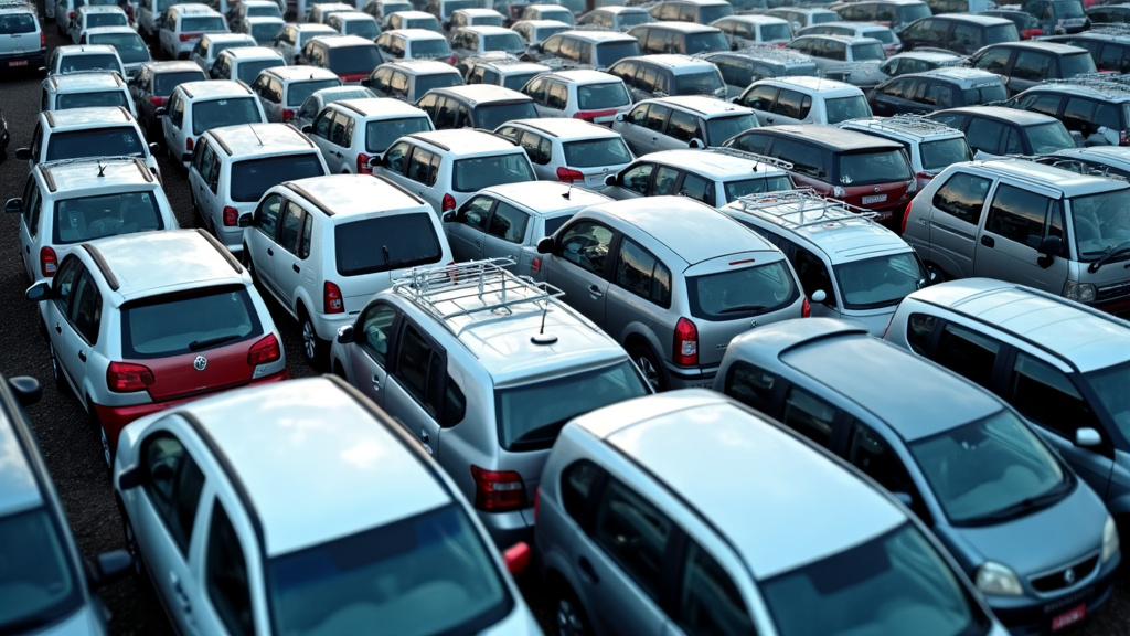 Un tas de voitures compactées dans un centre de recyclage, symbolisant la fin du cycle de vie des véhicules et l