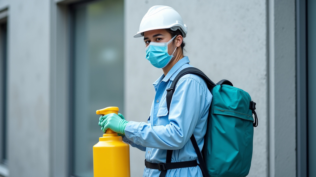 Un technicien en combinaison de protection, manipulant des équipements pour la dépollution d