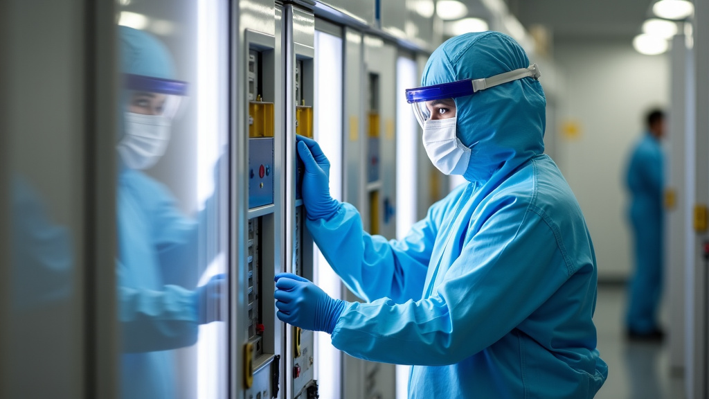 Un technicien en tenue de protection manipulant des équipements pour extraire des fluides d