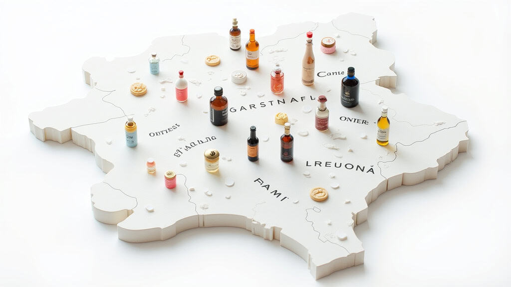 Alt text: Collection de bouteilles et médicaments sur une carte de la France, symbolisant le recyclage.
