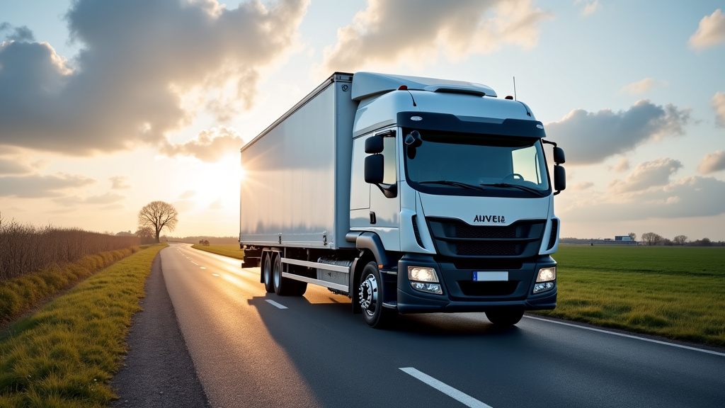 Une dépanneuse moderne chargeant une épave de voiture rouillée sur son plateau, avec un paysage rural en arrière-plan sous un ciel nuageux et la lumière du jour.