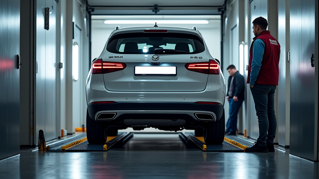 Une dépanneuse moderne chargeant une épave de voiture sur son plateau, avec un professionnel en gilet de sécurité supervisant l