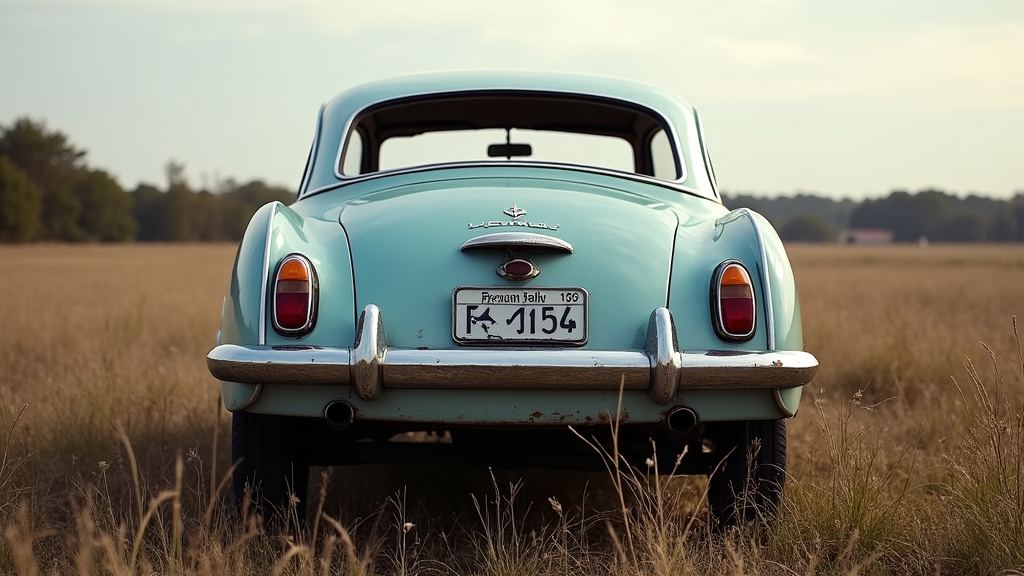 Une épave de voiture rouillée abandonnée dans un champ, soulignant l