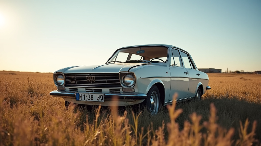 Une épave de voiture rouillée abandonnée dans un champ, symbolisant l