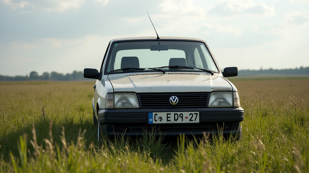 Une épave de voiture rouillée abandonnée dans un champ verdoyant près de Courcelles-sur-Vesle, symbolisant la nécessité d