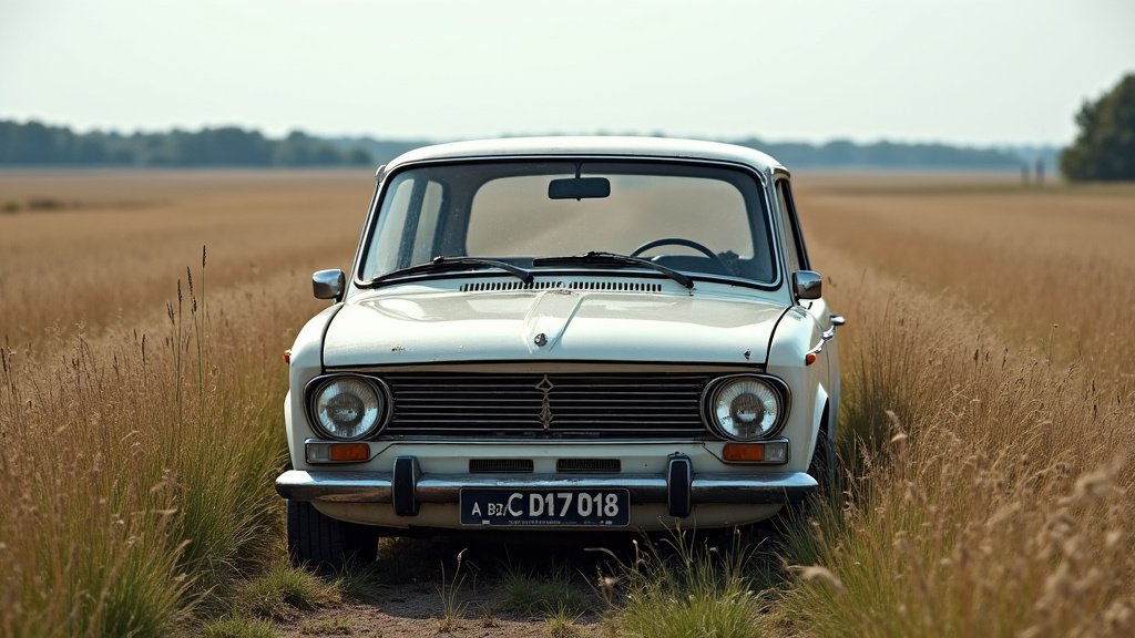Une épave de voiture rouillée et abandonnée dans un champ, soulignant les risques environnementaux.
