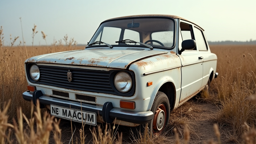 Une épave de voiture rouillée et abandonnée dans un champ verdoyant de l
