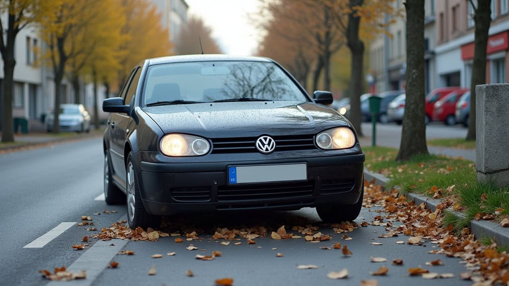 Voiture accidentée sur la route en autumn leaves.