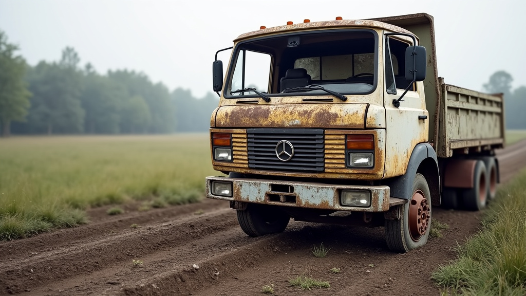 Une épave rouillée et abandonnée dans un champ, symbolisant la pollution environnementale et les risques de dégradation qu