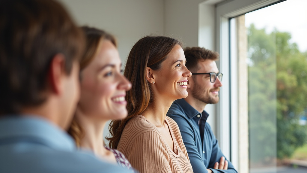 Une famille souriante observe un espace dégagé dans leur propriété, symbolisant le soulagement et la satisfaction après l