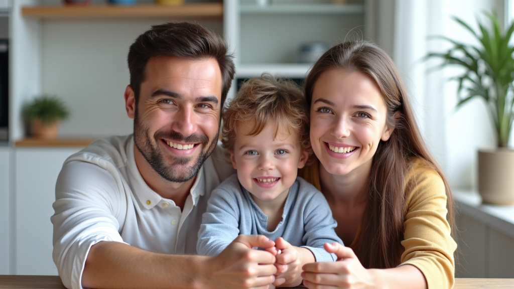 Une famille souriante profite d