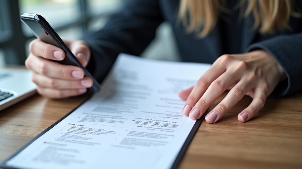 Une main tenant un smartphone affichant un formulaire de demande d