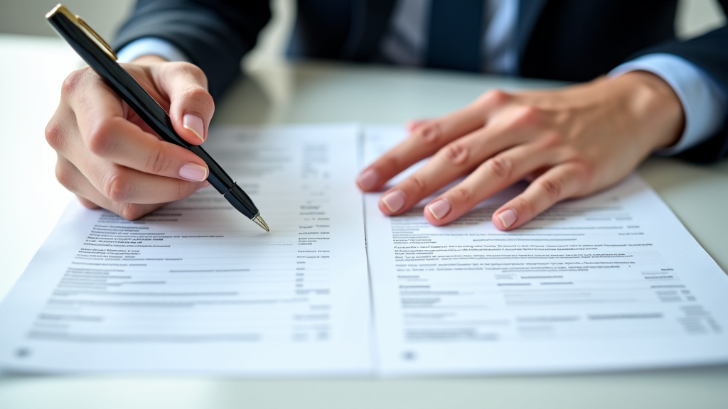 Une main tenant un stylo au-dessus de documents administratifs comme une carte grise et un certificat de cession, symbolisant les formalités pour l