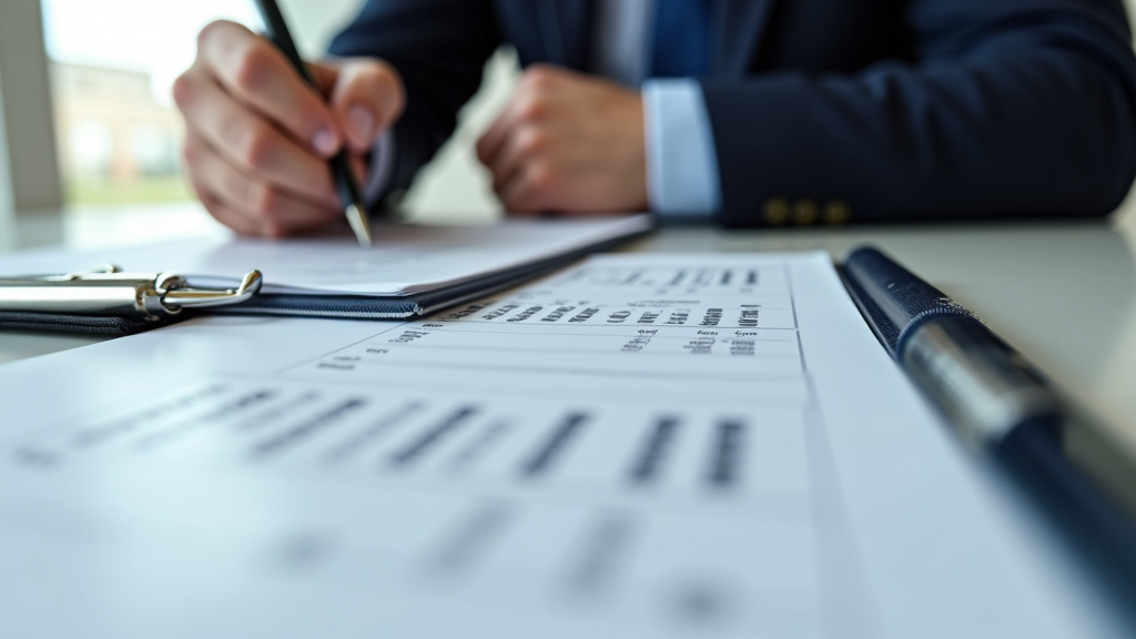 Une main tenant un stylo, prête à signer un document important, avec un arrière-plan flou d