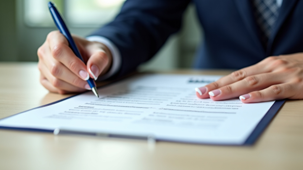 Une main tenant un stylo, prête à signer un document important posé sur une table, symbolisant la finalisation des démarches administratives pour la cession d