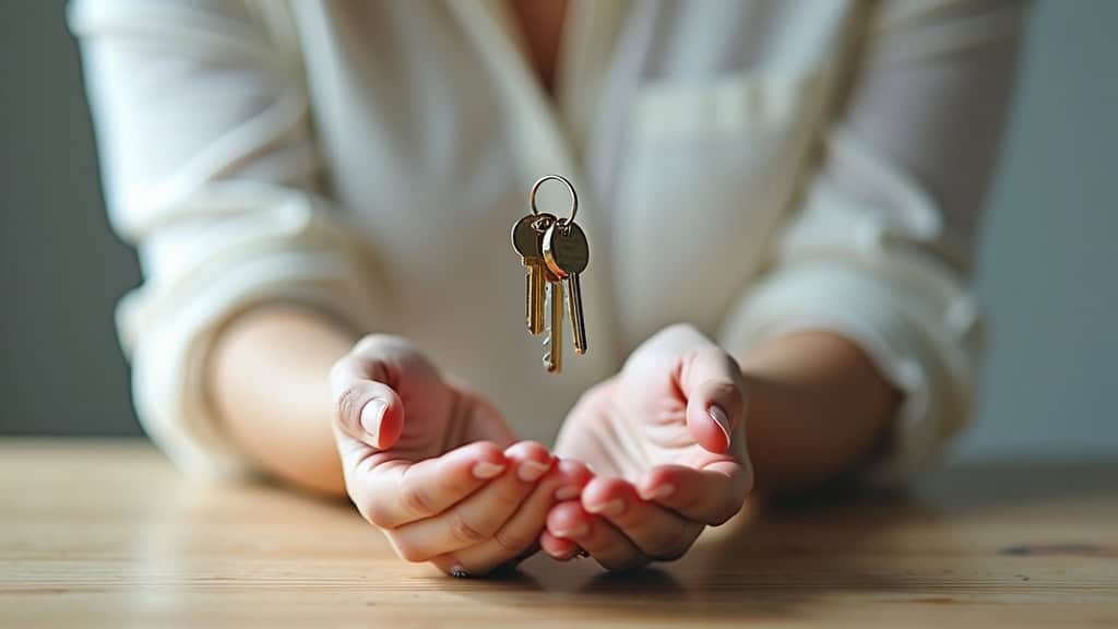 Clés de voiture en suspension au centre, concept de vente automobile organisée avec confiance, service professionnel.