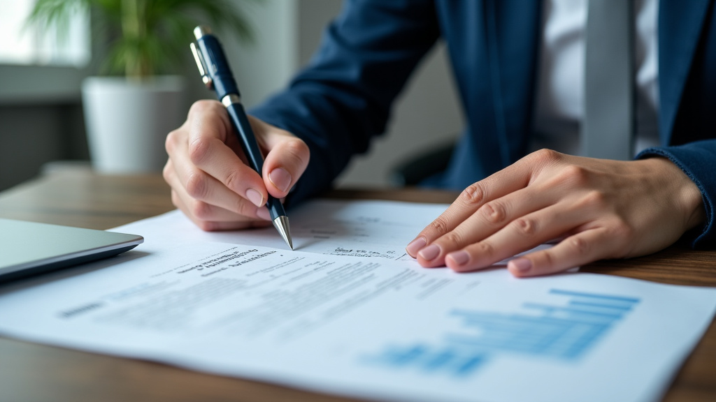 Une personne, assise à un bureau éclairé, se concentre sur des documents officiels, dont un formulaire de certificat d