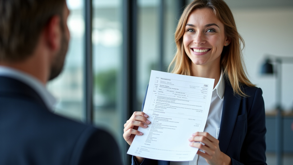 Une personne présentant des documents de véhicule à un épaviste souriant, illustrant les démarches administratives pour l
