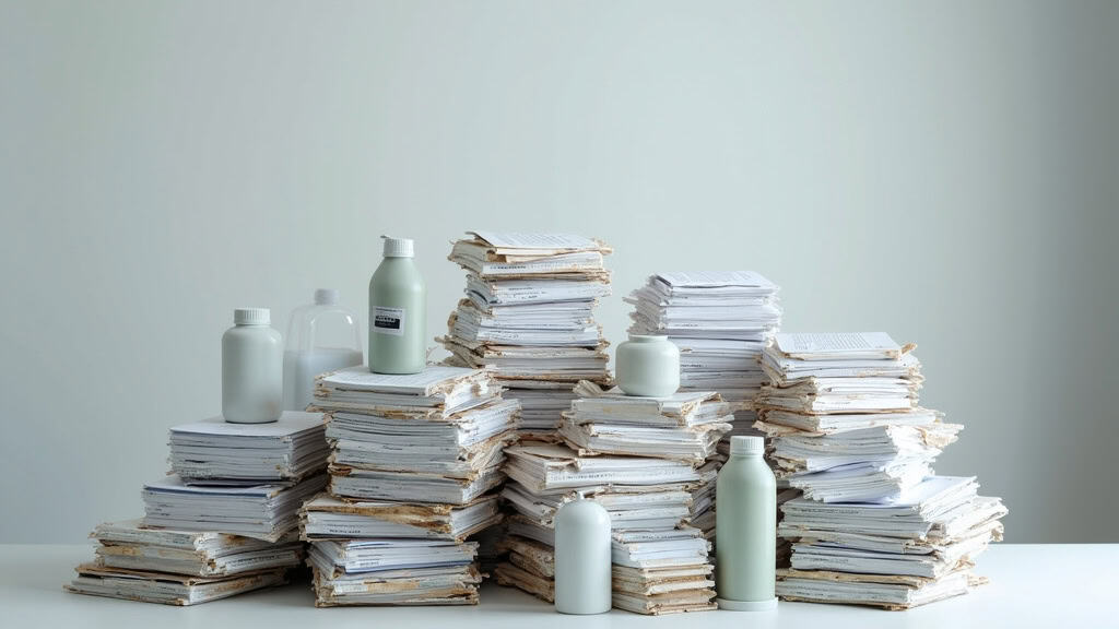 Alt : Piles de papiers usés et bouteilles plastiques pour recyclage, épaviste Nord.