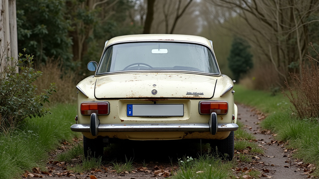 Une vieille épave de voiture rouillée abandonnée dans un jardin, symbolisant le besoin d