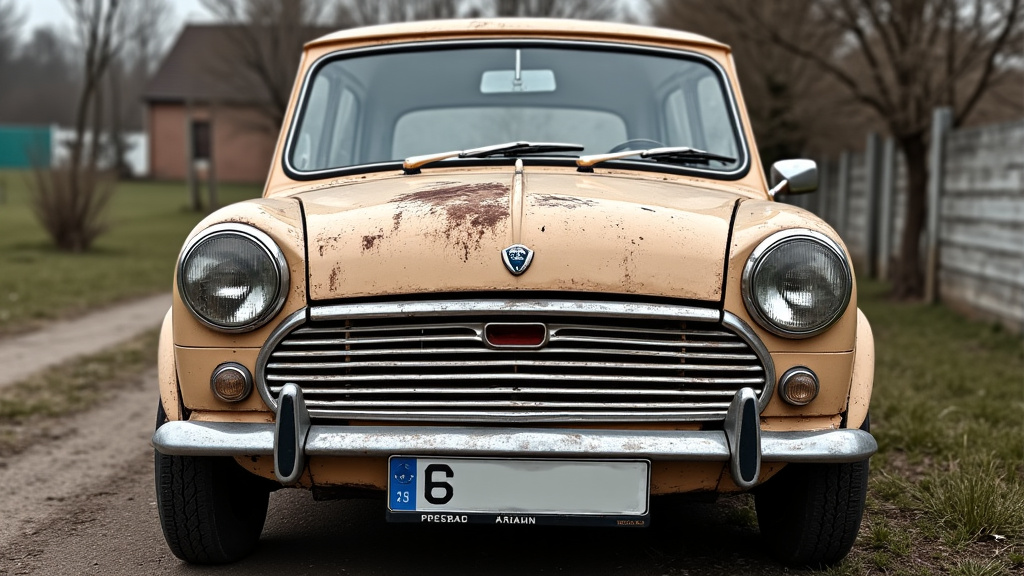Une vieille épave de voiture rouillée et abandonnée au milieu d