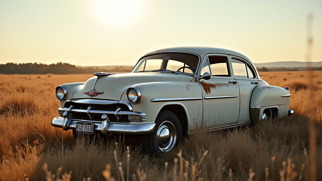 Une vieille voiture rouillée abandonnée dans un champ, symbolisant une épave nécessitant un enlèvement professionnel et respectueux de l