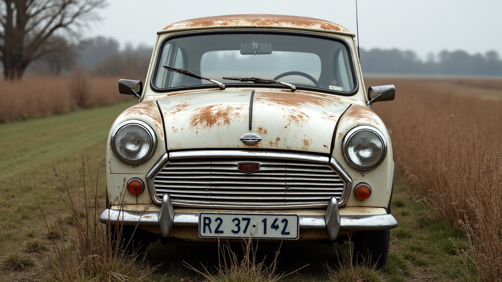 Une vieille voiture rouillée et abandonnée dans la campagne près d