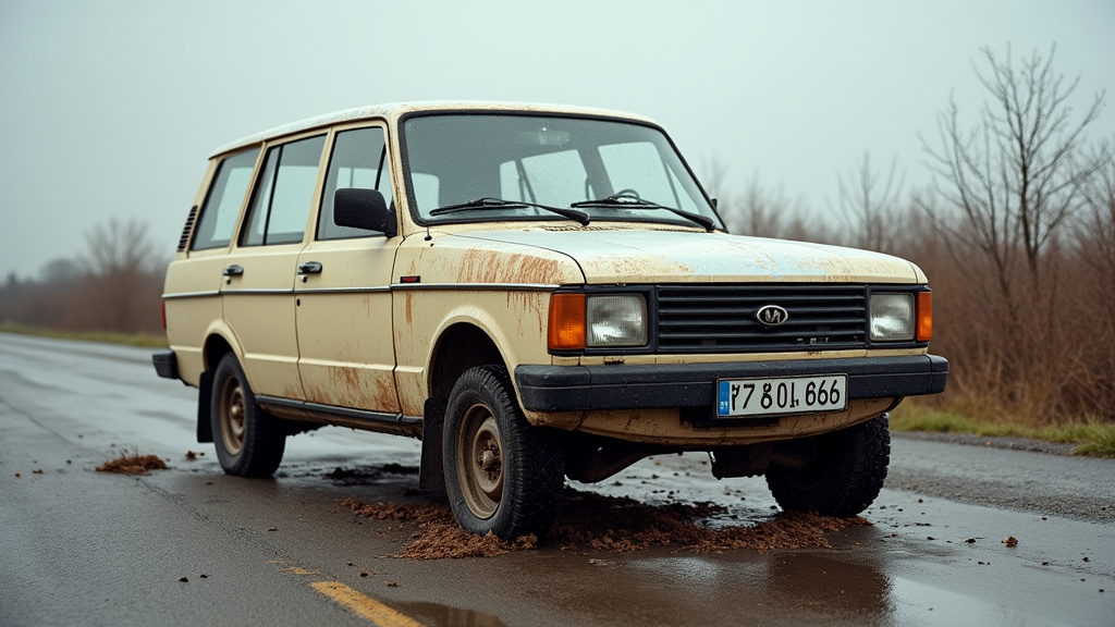 Véhicule abandonné avec fuite de liquides toxiques sur le sol
