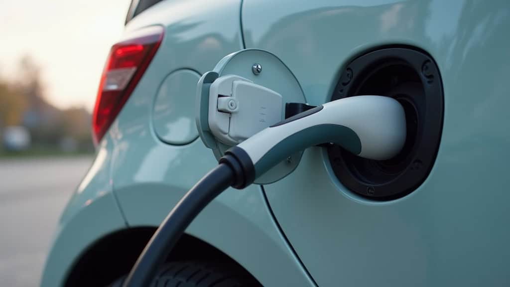 Voiture électrique en charge, service d’enlèvement et recyclage automobile.