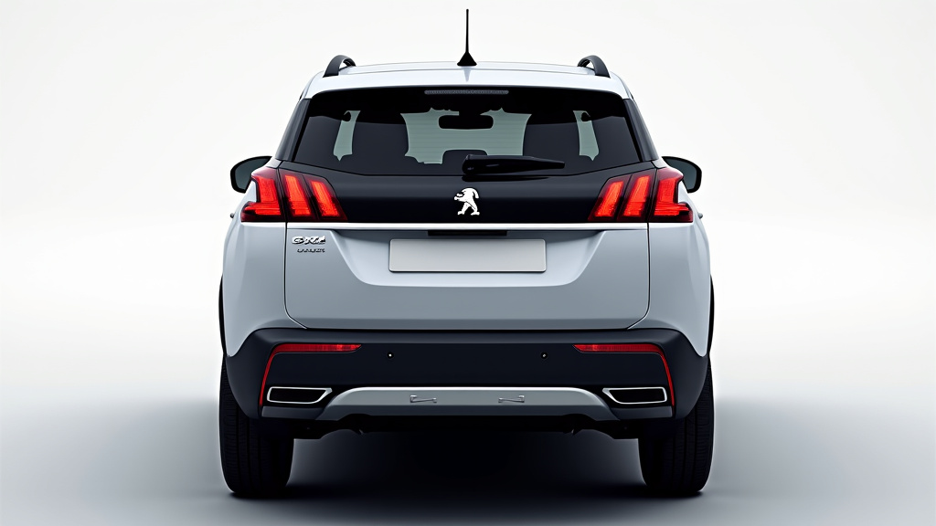 Vue arrière du nouveau Peugeot 3008 2025 avec feux en 3 griffes et becquet flottant