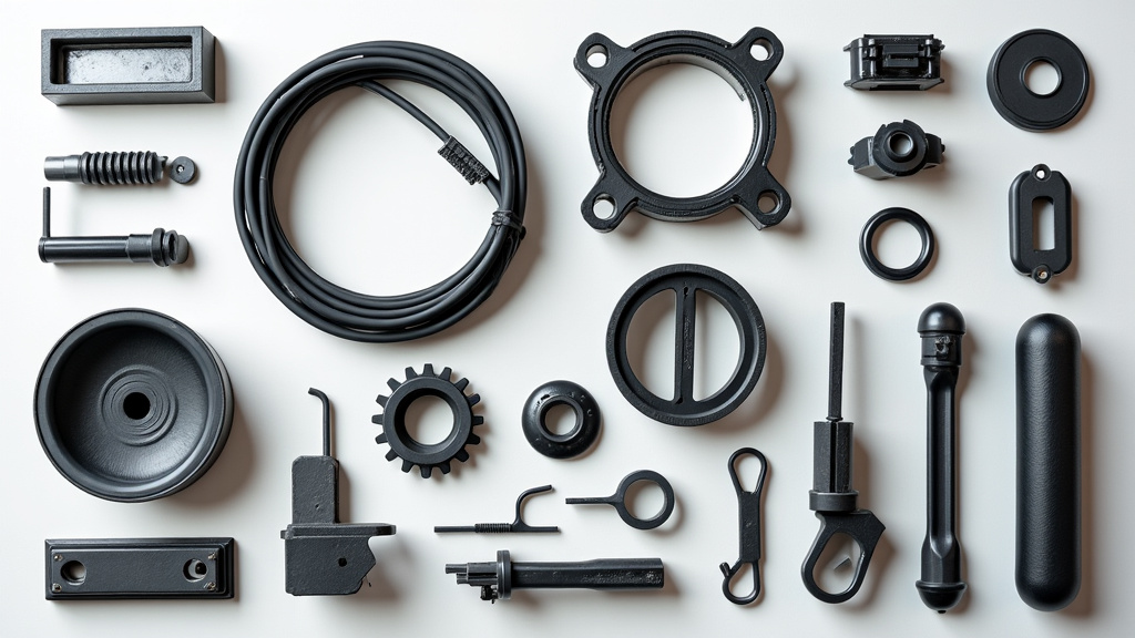 Vue rapprochée de différentes pièces automobiles recyclées, telles que des métaux, des plastiques et des câbles, symbolisant le processus de dépollution et de valorisation des épaves.