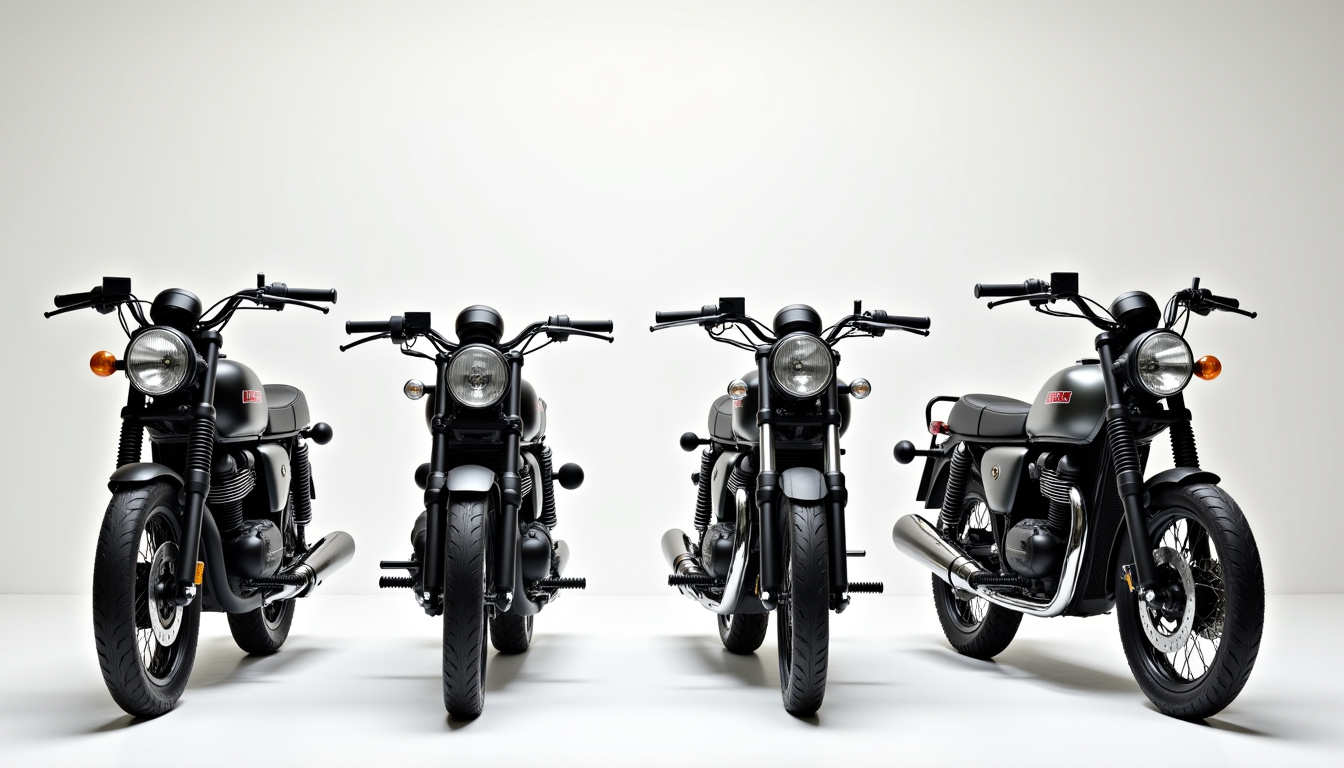 Comparaison visuelle des différents types de motos 125: roadster, custom, trail, néo-rétro