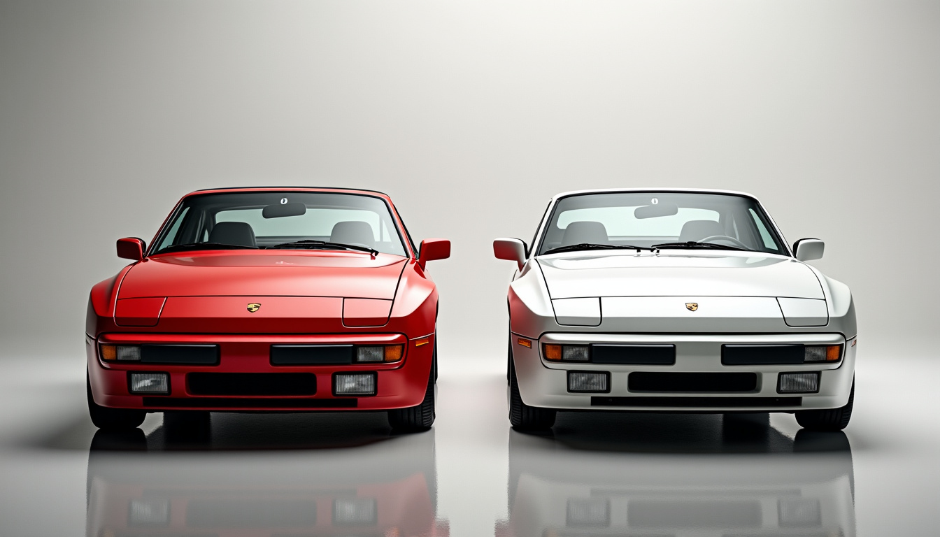 Comparaison visuelle entre la Porsche 944 Phase 1 et Phase 2 montrant les évolutions esthétiques et les phares escamotables