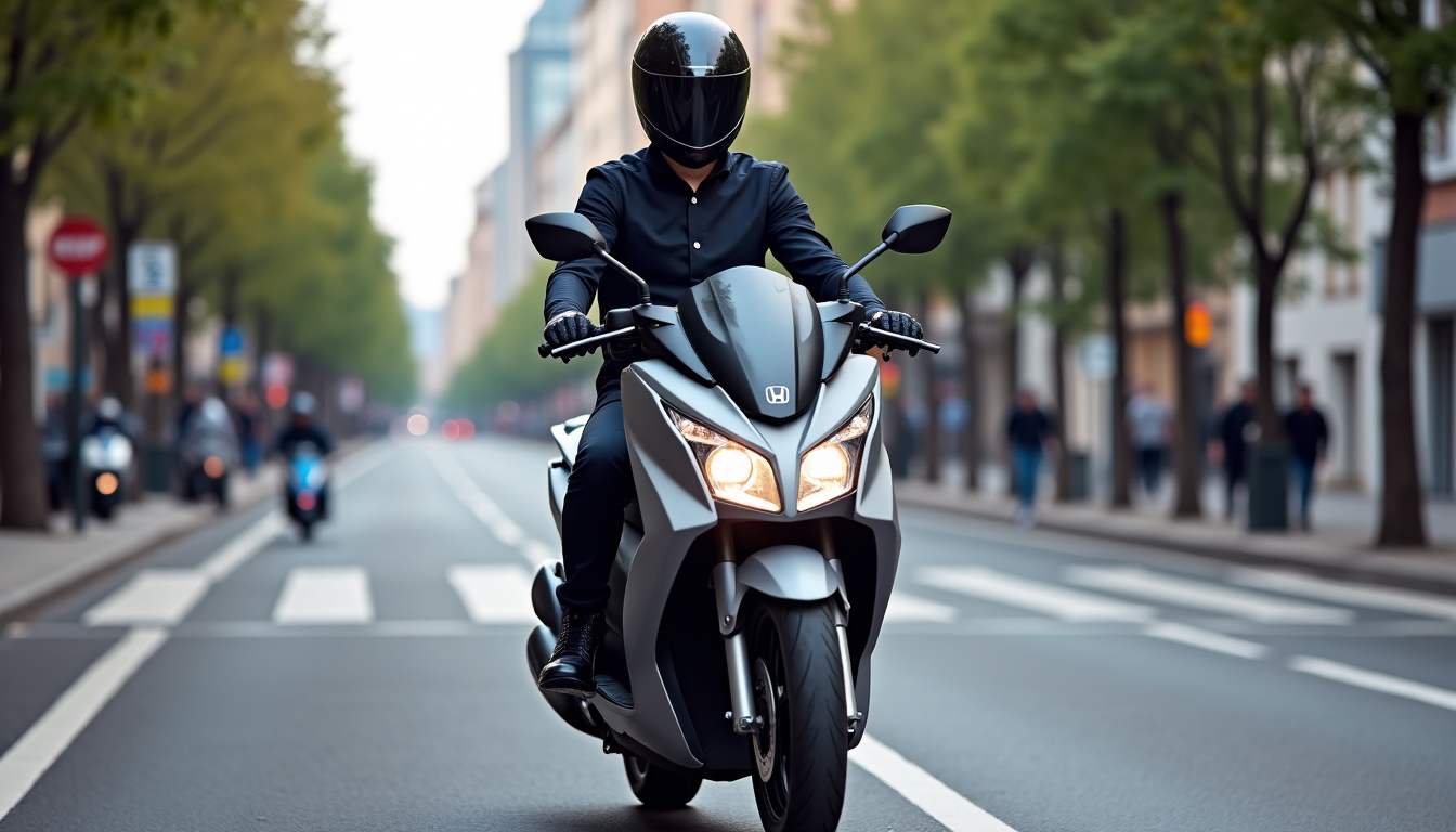 Conducteur effectuant un essai du Honda PCX dans une rue urbaine, en 2026