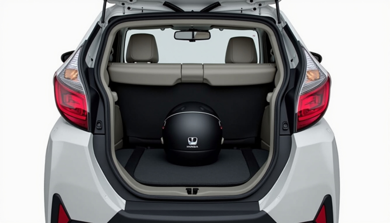 Ouverture du coffre sous la selle du Honda PCX, montrant son espace de rangement pouvant accueillir un casque intégral