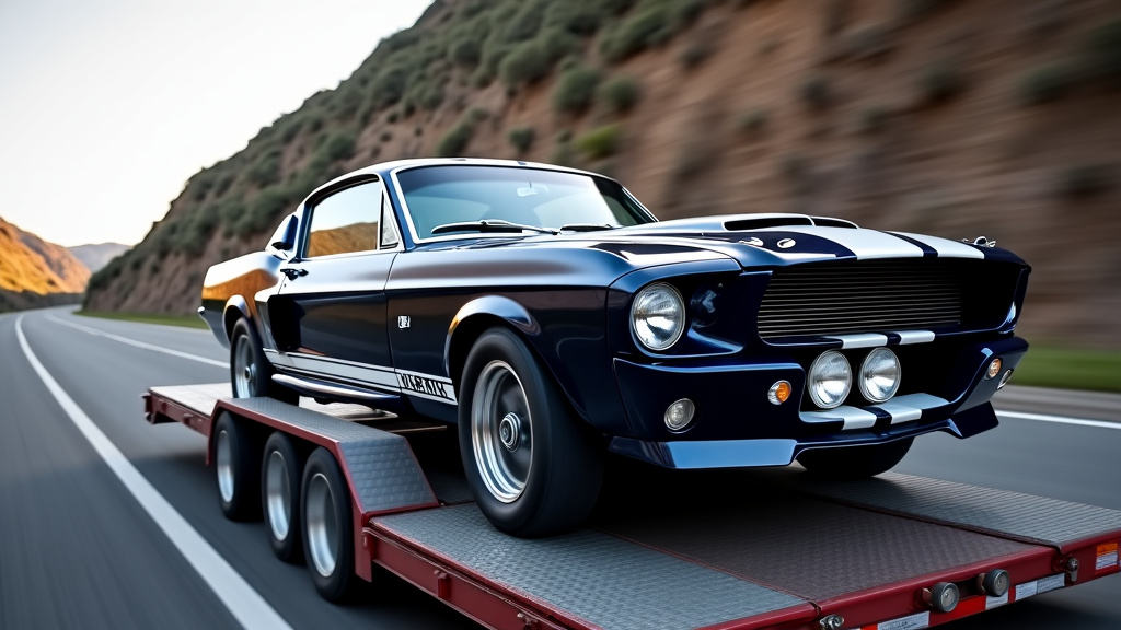 Shelby GT500 1967 en cours de transport sur un camion fermé