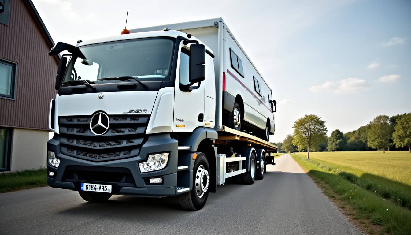 Camion d'enlèvement de véhicules en activité.