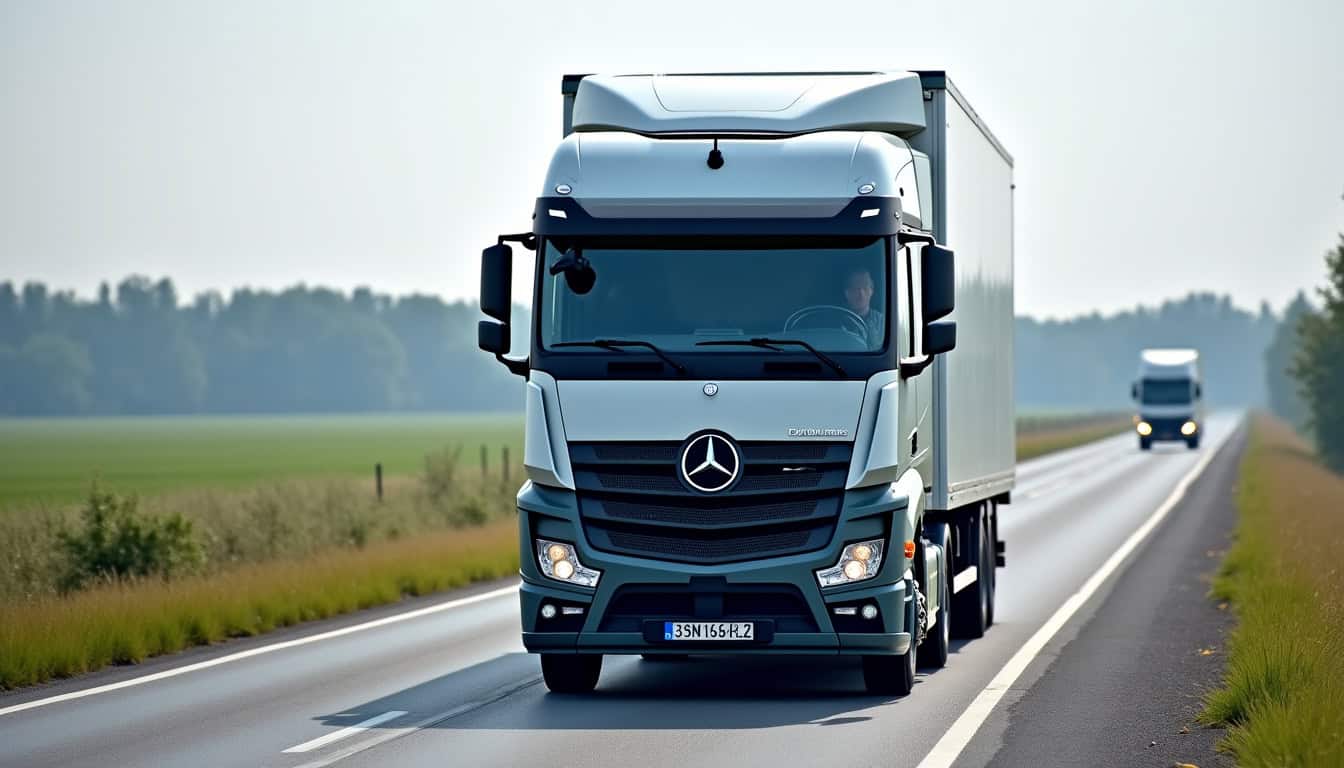 Camion de dépannage et d’enlèvement d’épaves Mercedes-Benz sur route.