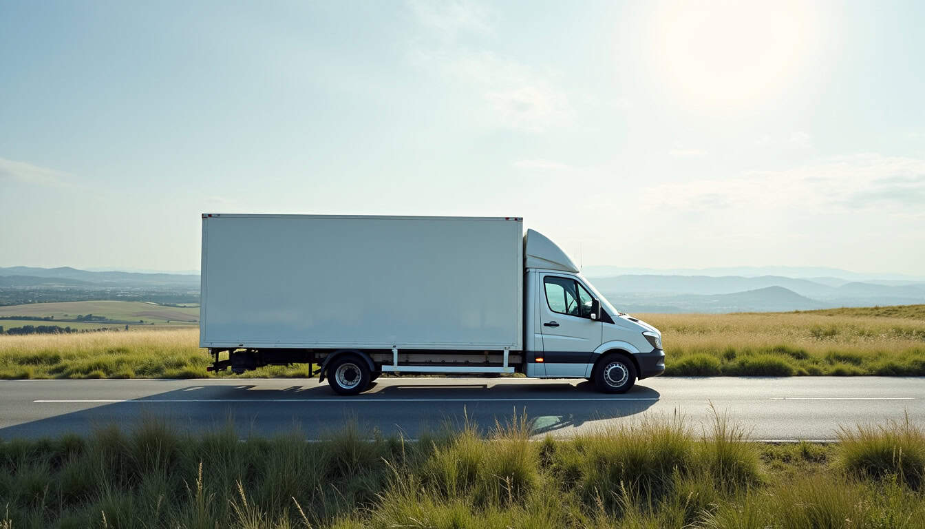 Un épaviste agréé de Serches remorquant une épave de voiture sur un plateau, avec des champs en arrière-plan sous un ciel nuageux.