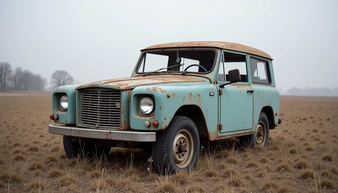 Véhicule abandonné sur un terrain à Chéry-lès-Rozoy en 2026, illustrant un exemple typique de dépôt sauvage