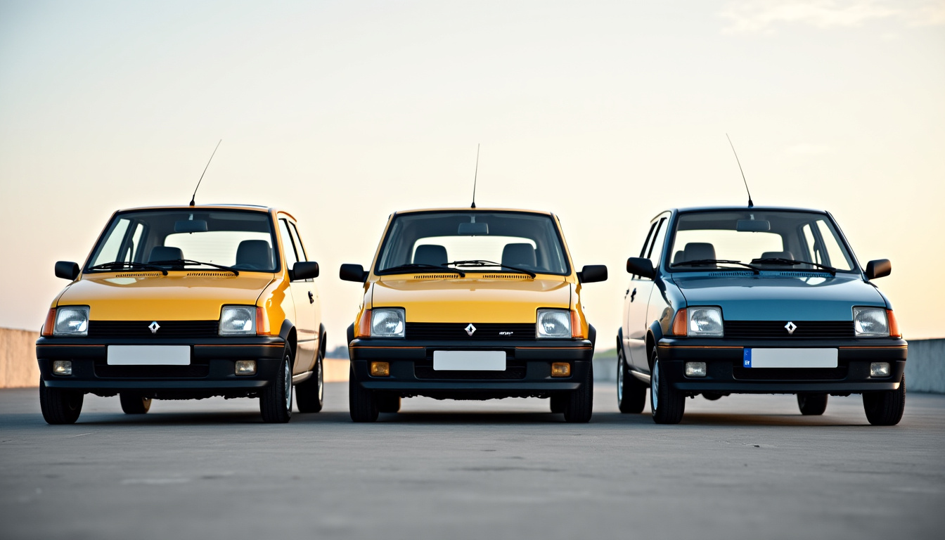 Comparaison visuelle des différentes phases de la Renault Twingo 1 (1993-2007) montrant les évolutions esthétiques et techniques