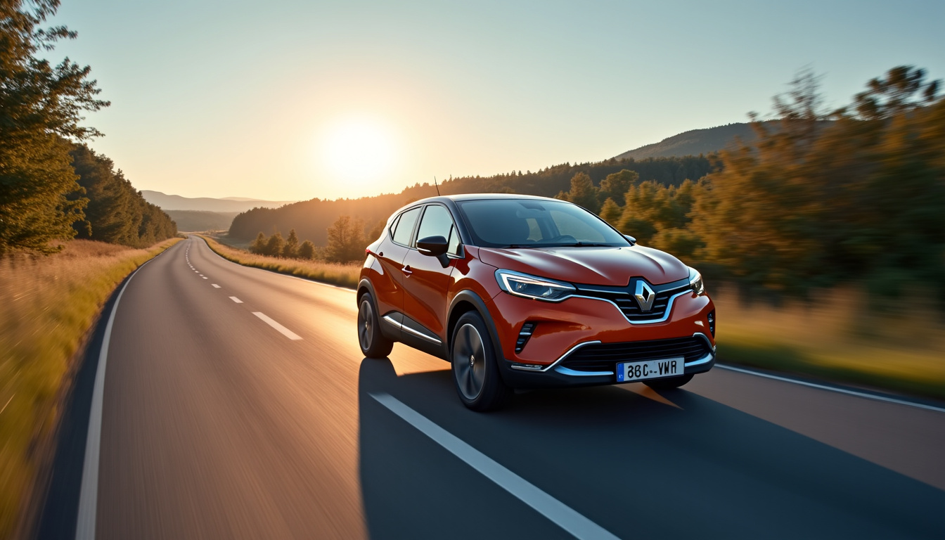 Conduite du Renault Captur sur route secondaire avec affichage de la consommation en temps réel