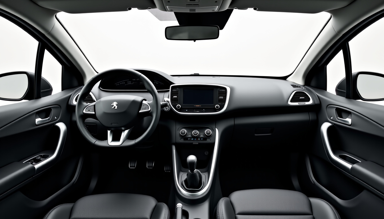 Intérieur de la Peugeot 208 avec tableau de bord i-Cockpit et siège cuir